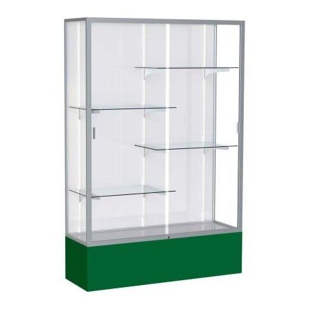 Waddell Display Case Of Ghent Spirit Display Case Forest Green Base, Satin Frame, White Back 48"W x 16"D x 72"H 374WB-SN-FG